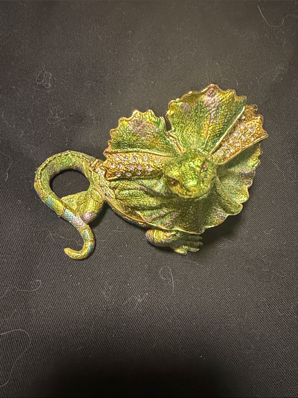 Decorative Green Frilled Lizard Hinged Trinket Box